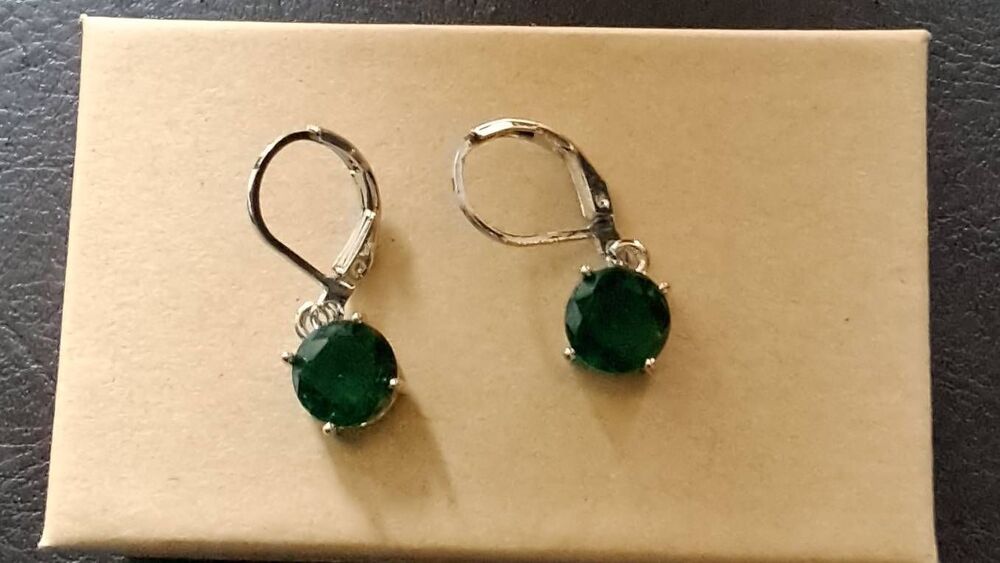 New~Pretty 2 Ct. Round Cut Lab Created Emerald Gems Leverback Dangle Earrings